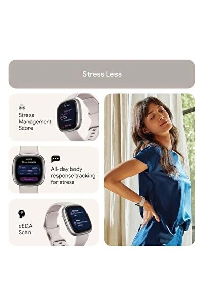 Fitbit Sense 2 Gelişmiş Sağlık ve Fitness Akıllı Saati Lunar White/Platinum