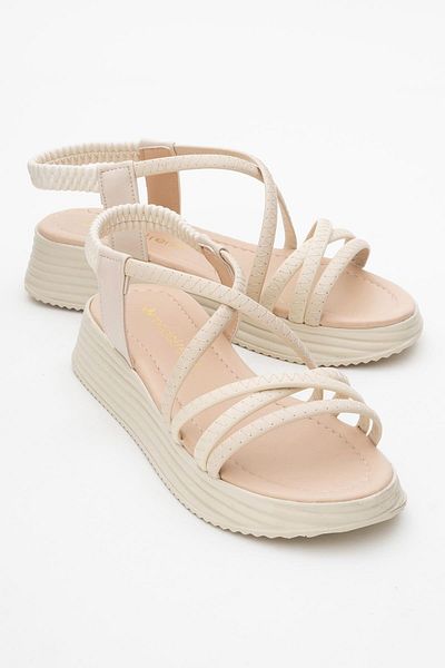 CCWAY AYAKKABI Women's Cross Piping Sandals Beige Beige