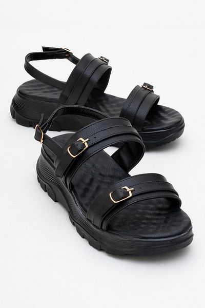 CCWAY AYAKKABI Women's Double Buckle Sandals Black