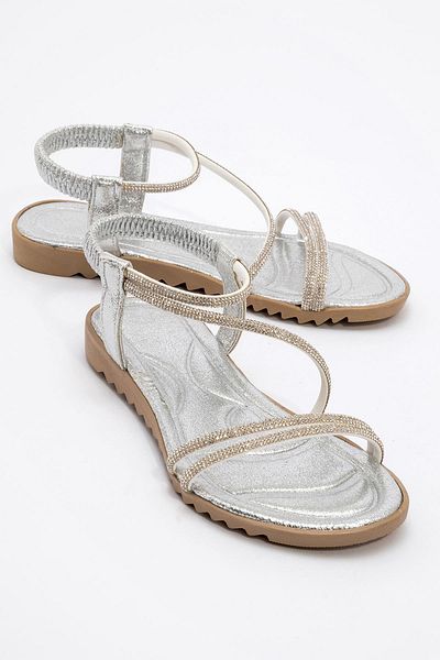 CCWAY AYAKKABI Women's Cross Stone Sandals Silver