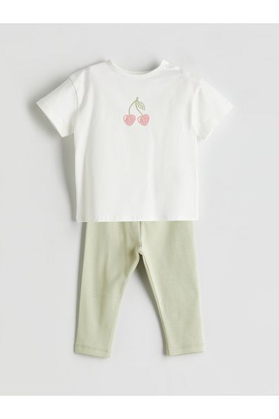 LC Waikiki Cherry Printed Baby Girl T-Shirt and Leggings 2-Piece Set