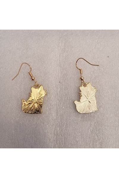 Butik Tülin Authentic Gold Metal White Enamel Tiny Cat Dangle Earrings 3.5X1.7Cm Made in Thailand