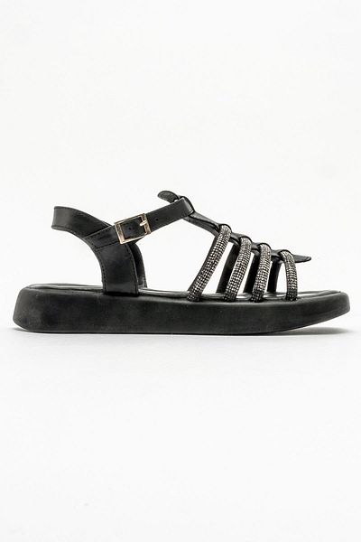 CCWAY AYAKKABI 2 Striped Stone Women's Flat Slippers Black