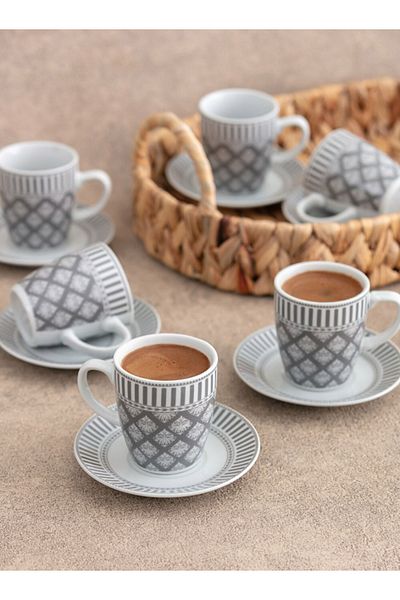 LC Waikiki Lcw Home Gray Printed Porcelain Cup Set of 6