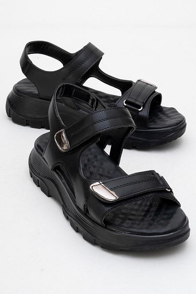 CCWAY AYAKKABI Women's Double Velcro Sandals Black