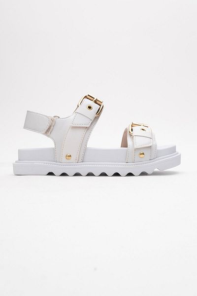 CCWAY AYAKKABI Women's Double Buckle Velcro Sandals White