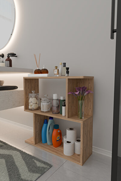 Remaks Belek 2 Raflı Banyo Rafı Çok Amaçlı Kitaplık Rafı Dekoratif Raf Meşe