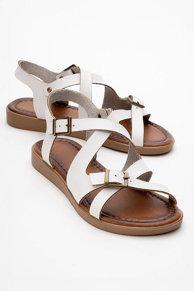 CCWAY AYAKKABI Cross Piping Women's Sandals White