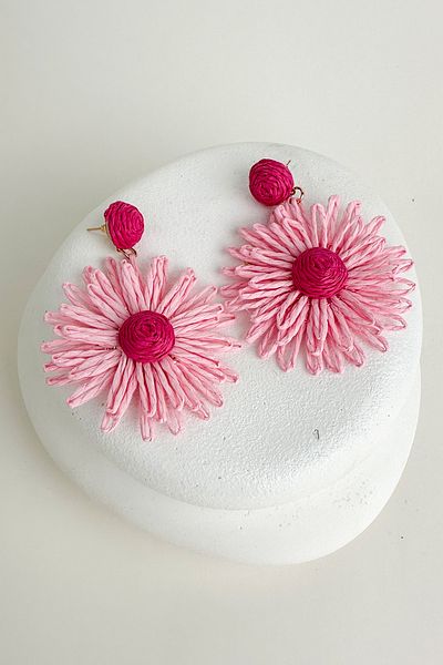 Modex Bohemian Style Pink Dangle Flower Earrings (6cm)