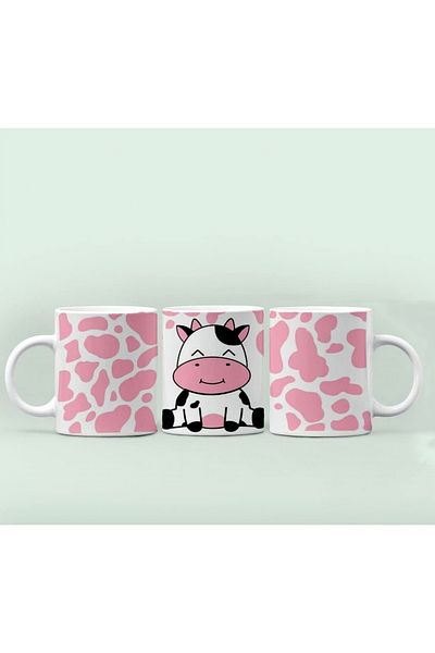 GünayStore Cow Pattern Black-Pink Tea Coffee Mug 300 ml