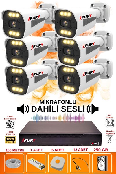 FURY 6 lı Sesli 6 Warm Led Gece Renkli Görüş Su Geçirmez Güvenlik Kamerası Se...