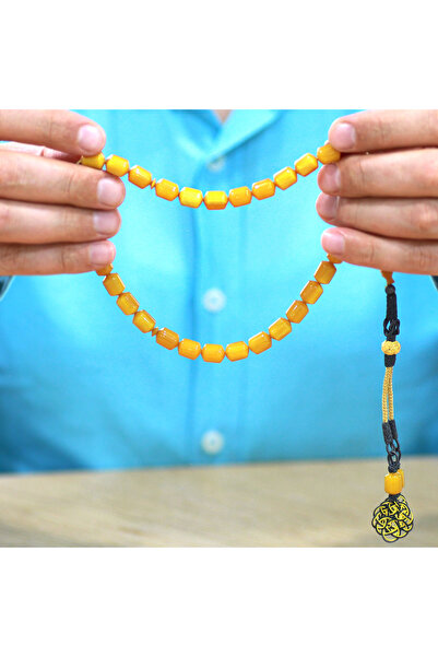 Tesbihane 1000 Sterling Silver Special Kazaz Tasseled System Capsule Cut Yellow White Bleeding Baga Prayer Beads