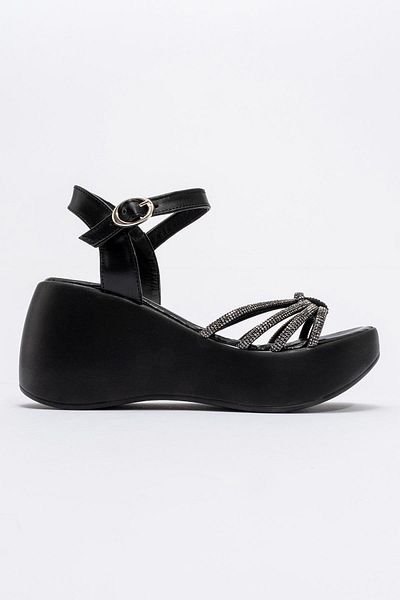 CCWAY AYAKKABI Women's Piping Stone Sandals Black