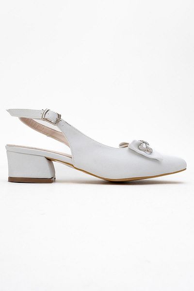CCWAY AYAKKABI Stoned Bow Tie Open Women's Heeled Shoes White Ringo