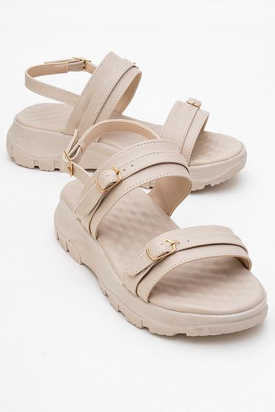 CCWAY AYAKKABI Women's Double Buckle Sandals Beige