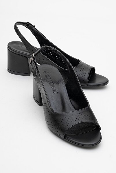 CCWAY AYAKKABI Zımbalı Açık Kadın Topuklu Sandale SİYAH CİLT