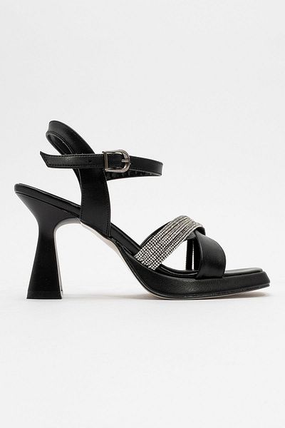 CCWAY AYAKKABI Single Strap Platform Women's Heeled Sandals Black Skin
