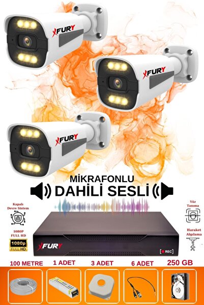 FURY 3 LÜ Sesli 6 Warm Led Gece Renkli Görüş Su Geçirmez Güvenlik Kamerası Se...