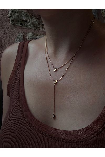 Miltonia Crescent Double Chain Y Steel Necklace