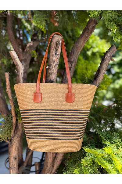 Axesoire Nwc-1051 Camel Black Straw Bag