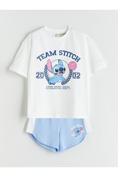 LC Waikiki Crew Neck Stitch Printed Girls' T-Shirt and Shorts