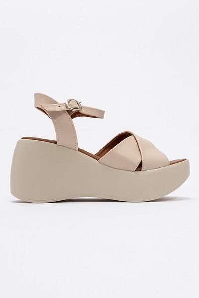 CCWAY AYAKKABI Women's Cross Piping Sandals Beige