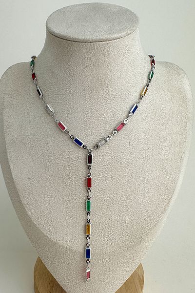 Modex Colorful Thin Rectangle Low-Cut Y Necklace (56cm)