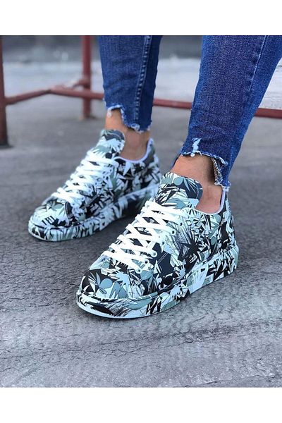 Celira Hs501 Black and White Painted Men's Casual Shoes