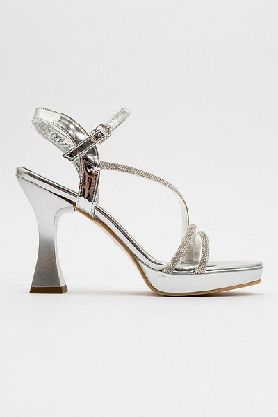CCWAY AYAKKABI Women's Stone Heeled Shoes SILVER MIRROR