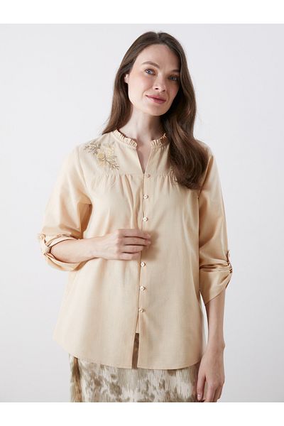 LC Waikiki Women's Shirt with Peep Collar and Floral Embroidery