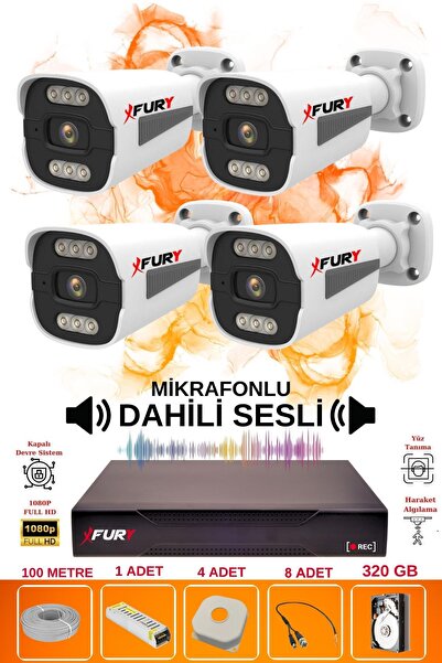 FURY 4 LÜ Sesli 6 Warm Led Gece Renkli Görüş Su Geçirmez Güvenlik Kamerası Seti 320GB