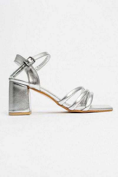 CCWAY AYAKKABI Sandale cu toc pentru femei din 3 piese SILVER ZRA