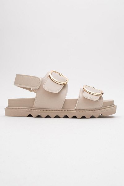 CCWAY AYAKKABI Women's Double Buckle Velcro Sandals Beige