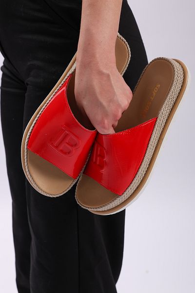 SOFT Women's Genuine Leather Red Patent Leather Color Eva Sole Orthopedic Daily Slippers