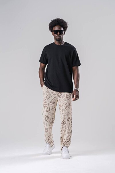 SUPERBLUE Men's Elastic Waist Patterned Brown Shalwar Trousers