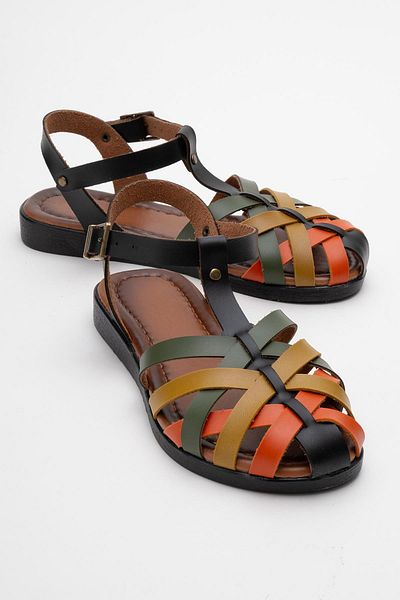 CCWAY AYAKKABI Cross Piping Women's Sandals Black Garnish