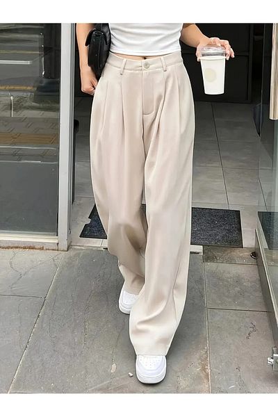 LAND MODA Women's Pleated Fabric high waist Palazzo Pants