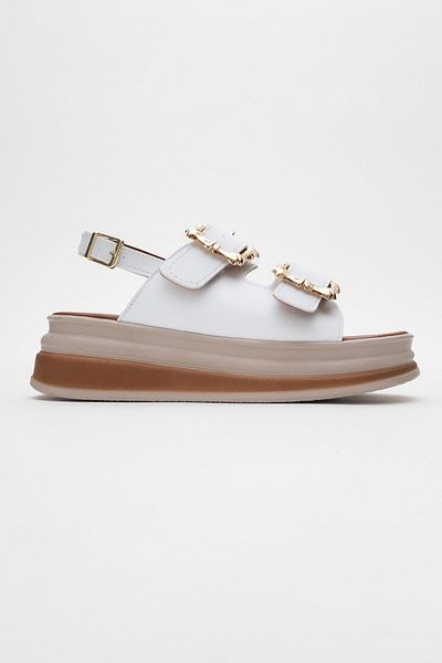 CCWAY AYAKKABI Women's Gold Buckle Sandals White