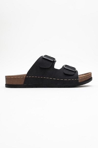 CCWAY AYAKKABI Woman's double buckle slippers black