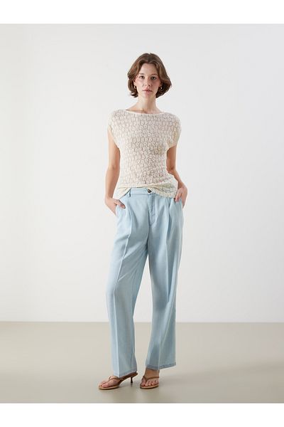 LC Waikiki Wideleg Women's Jeans Trousers with Belt on the Waist