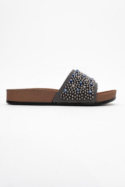 CCWAY AYAKKABI Women's Beaded Flat Slippers Smoked