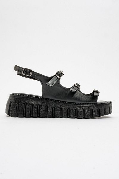CCWAY AYAKKABI Woman's 4 buckle sandal black