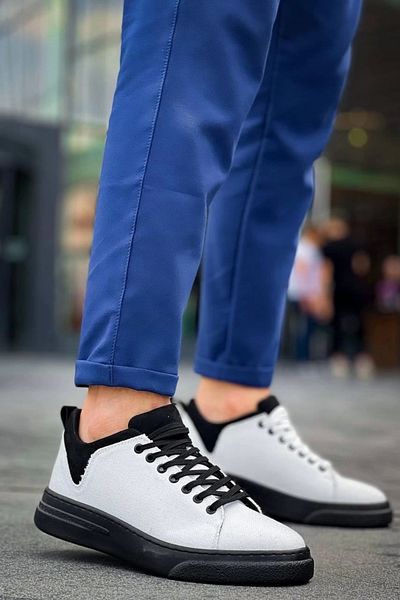 Kuback Kb-X204 White Black Linen Black High Sole Casual Men's Sports Shoes