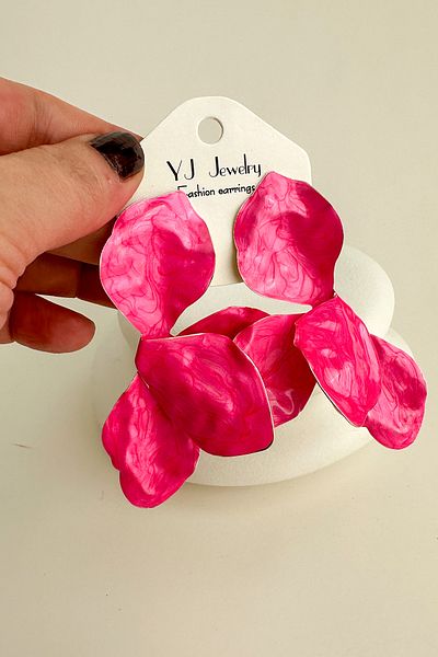 Modex Metal Oil Drop Fuchsia Pink Dangle Light Earrings (8cm)