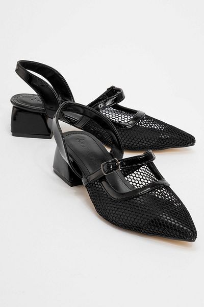 CCWAY AYAKKABI Women's Open Back Mesh Heeled Sandals Black
