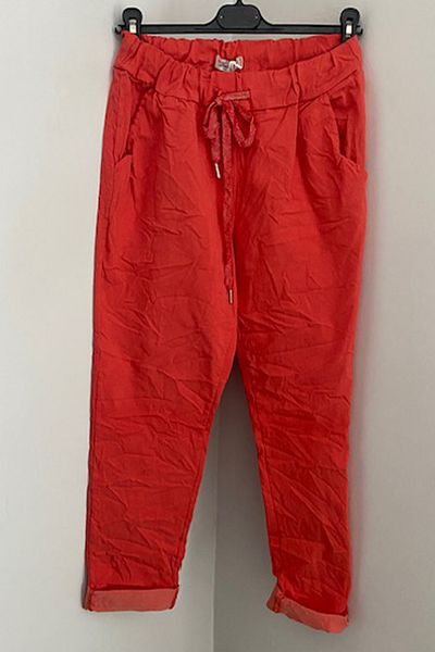 AYASOFYA OTANTIK Women's Italian Pomegranate Flower Waist Tie Lycra Skinny Leg Pants