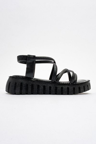 CCWAY AYAKKABI Women's Cross Piping Sandals Black