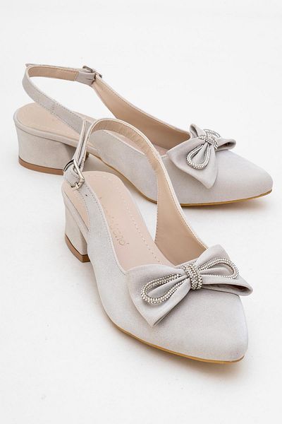 CCWAY AYAKKABI Stoned Bow Tie Open Women's Heeled Shoes Beige Ringo
