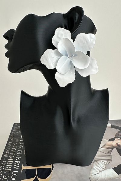 Modex Vintage Exaggerated White Metal Big Flower Earrings (7cm)