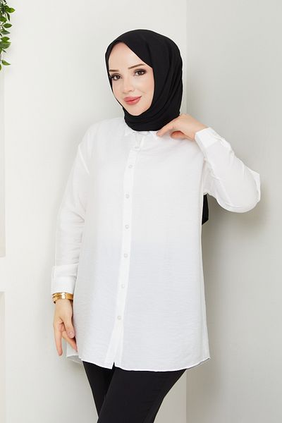 Pamuk Butik Γυναικείο πουκάμισο Lilium με λεπτομέρεια με κουμπί στην πλάτη που δεν δείχνει εσωτερικά